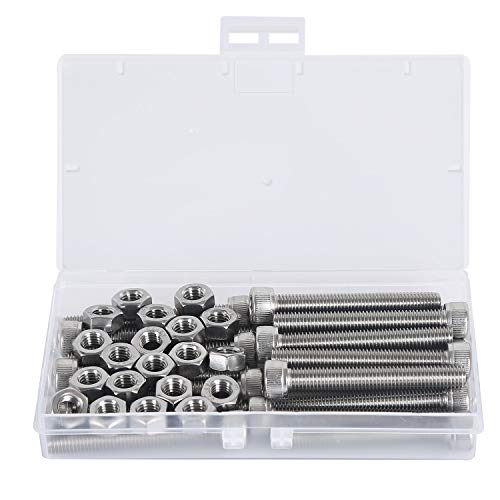 Tornillos y Tuercas M8*60mm Tornillos Allen Acero Inoxidable 304 Tornillo Cabeza Hexagonal Hexágono Externo Pernos Tornillo Hexagonal Pernos y Tuercas(perno 20PCS, tuerca 20PCS) Cover