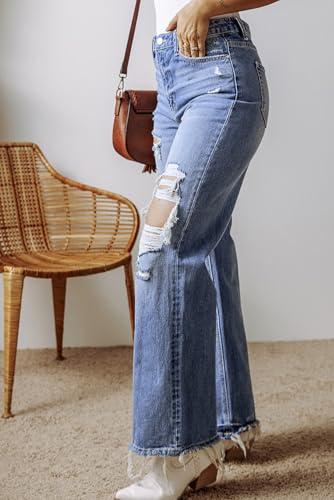 Stylish Distressed Raw Hem Jeans - High Waist Straight Leg in Ashleigh Blue3