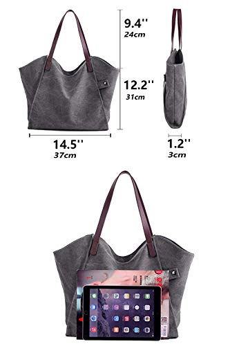 Mfeo Bolsa feminina de lona de grande capacidade, bolsa de ombro estilo sacola, bolsa de trabalho, b