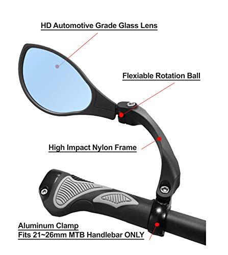 Hafny New Handlebar Bike Mirror, Hd Glass Lens (Anti-Glare Blue Left) Hf-M902Lb-Fr01 #TOP2
