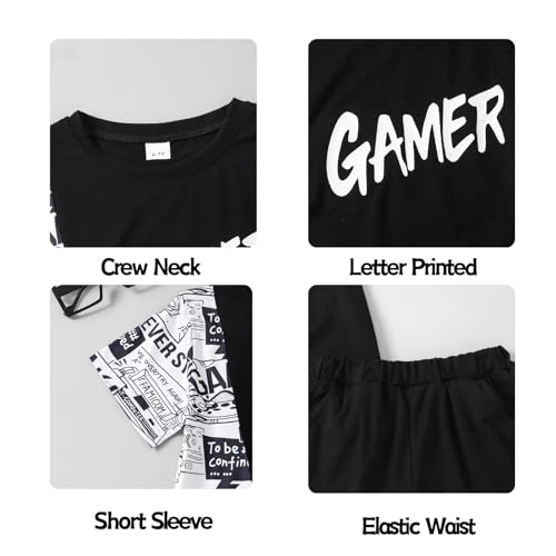 Image of OLMRJKD Boys 2 Piece Outfits Short Sleeve Colorblock T-shirt and Shorts Summer Casual Clothes for 6-12 Years