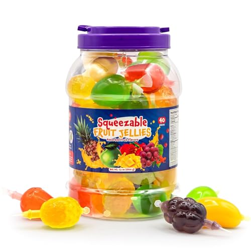 Fruit Squeezable Jellies - 40 Count Jar - Tik Tok Candy...