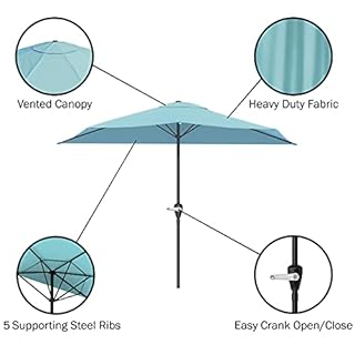 Half Umbrella Outdoor Patio Shade - 9 ft Patio Umbrella with Easy Crank - Small Canopy for Balcony, Table, or Deck by Pure Garden (Lake Blue)