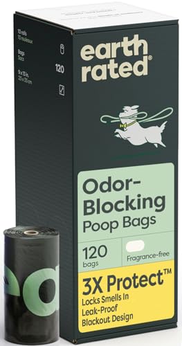 Earth Rated 3X Protect Dog Poop Bag Rolls Odor Blocking Leak Proof Extra Thick Unscented 120 Count