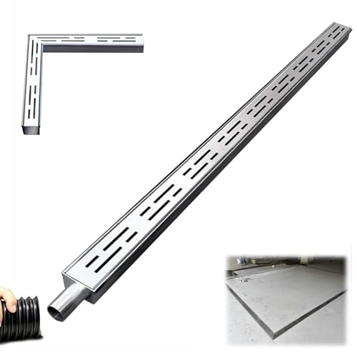Canaleta de Drenaje Drenaje de Zanja Estrecho de Acero Inoxidable para Exteriores con Salida, Sistema de Canal de Drenaje de Esquina de 25 cm, Kit de Canaleta para Suelo de Patio(3x3.5x100cm)