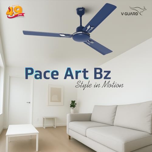 Image of V-Guard Pace Art Bz Ceiling Fan For Home | BEE 1 Star Rating | Decorative Trims | 370 RPM | 2-Year Coverage | 1200 mm (Royal Blue)