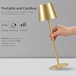 BGFHome Cordless Table Lamp LED Desk lamp,5000mAh Rechargeable Touch Night Light Wireless Minimalist Design for/Restaurant/Bedroom/Bars/Outdoor Party/Camping/Coffee Shop(2 Pack Gold)… - Image 3