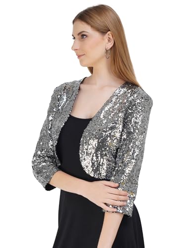 Image of Women Cropped Length Sequinned /Embroidered Front Open Shrug /Bolero with Lining