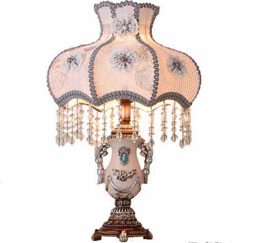 Best To Buy Classical Tiffany European Style Table Lamp,Retro Fabric Bedside Lamp Handmade Princess Victorian Style Creative Spherical Resin Lamp Body Desk Lamp #TOP24