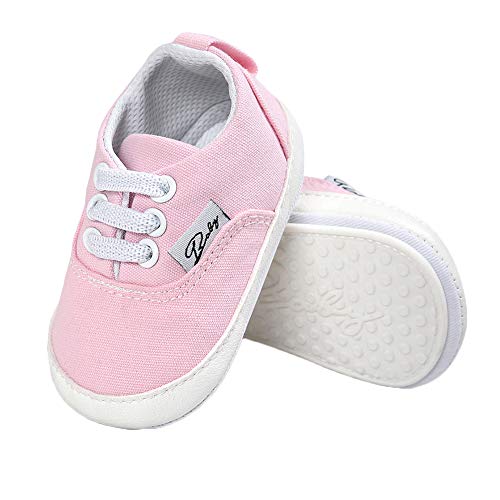 Baby Boys Girls Shoes Canvas Toddler High Top Anti-Slip Infant First Walkers Sneakers A-Pink?12-18 Months?