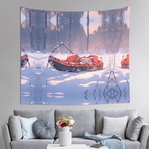 WZYWHJ Tapiz decorativo para interiores con diseño de trineo en la colina nevada, 152 x 129 cm, suave, de calidad y ligero, adecuado para tapices colgantes de pared