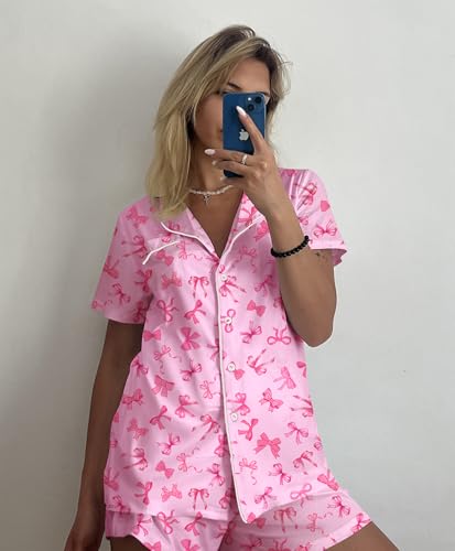 Image of Ekouaer Pajamas Set for Women Short Sleeve Sleepwear Button Down Pjs Soft 2 Piece Lounge Sets XS-XXXL