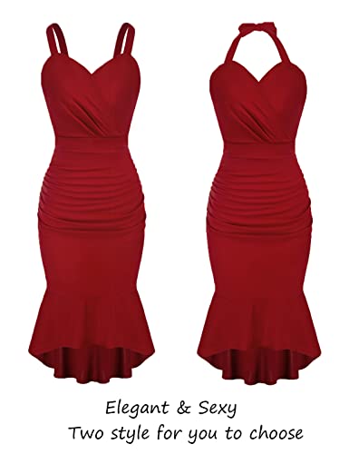 Womens Plus Size Cocktail Party Dress Wine Formal Dresses Ruched Front Bodycon Midi Dress (Red, 2Xl) #TOP5