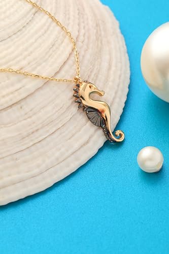 14K Real Gold Seahorse Pendant, Dainty initial Animal Necklace, Minimalist Gold Seahorse Necklace, Birthday Gift3