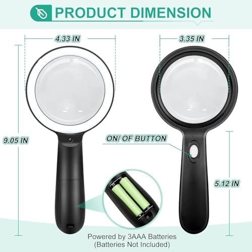 10X Handheld Magnifying Glass with Light, Real Glass Magnifier & 12 Ultra Bright LEDs for Seniors Reading, Portable Lighted Magnifier for Close Work - Thumbnail 4