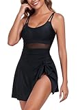 Derssity One Piece Swimming Costume for Women Plus Size Swim Dress Slimming Tummy Control Swimwear Swimsuit with Shorts(B,XL) Black - Image 2