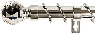 viceroy bedding Brushed Nickel 25mm - 28mm Telescopic Extendable Metal Ball Curtain Pole Rod, Rings, Crystal Finals & Fittings Set 63 to 118 inch (160cm - 300cm)