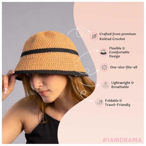 Image of Hair Drama Co. Crochet Bucket Hat for Women | Comfy & Casual Knit Handmade Foldable Floppy Hat | Summer Crochet Bucket Cap for Women & Girls