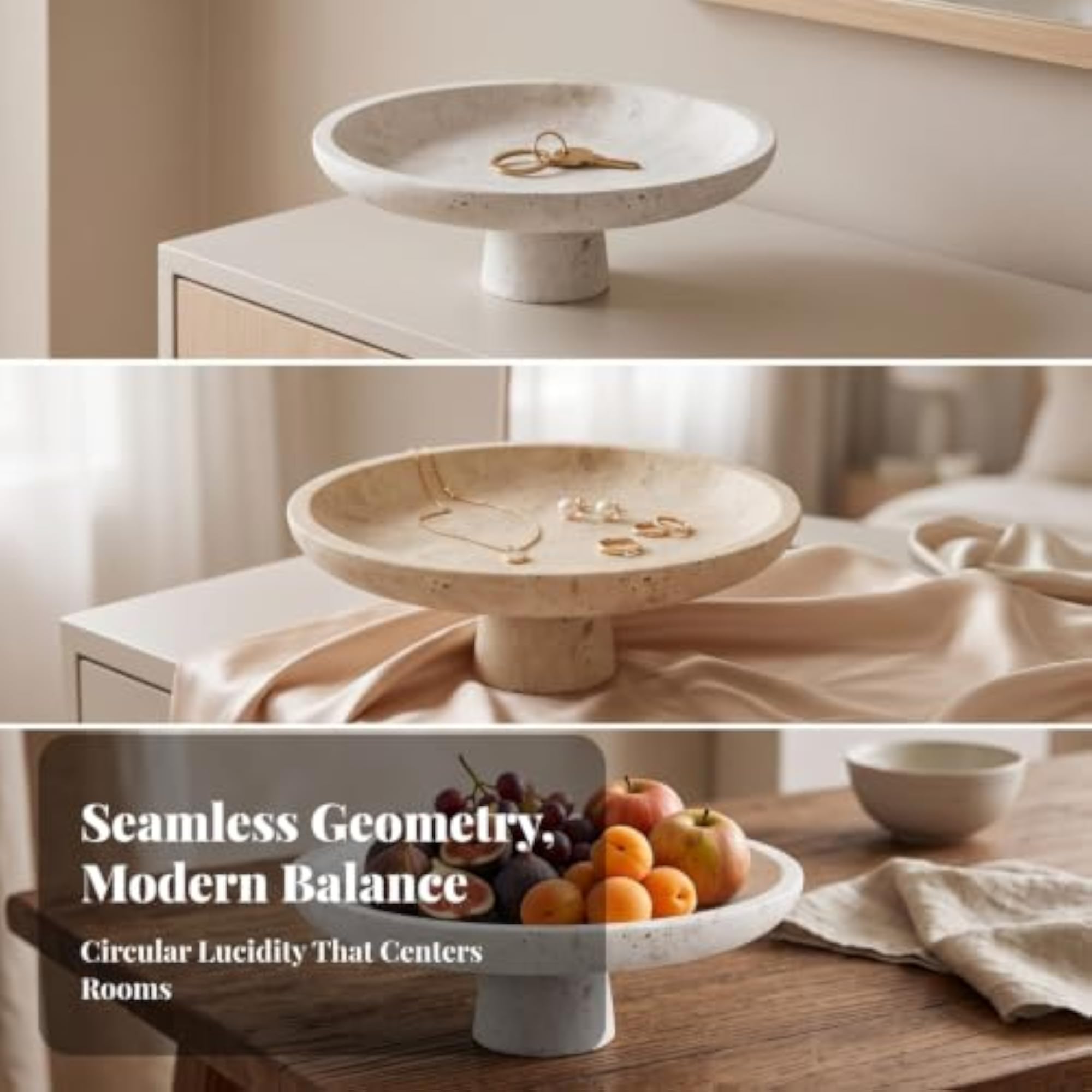 Minimalist Round Pedestal Tray, Decorative Stone Dish