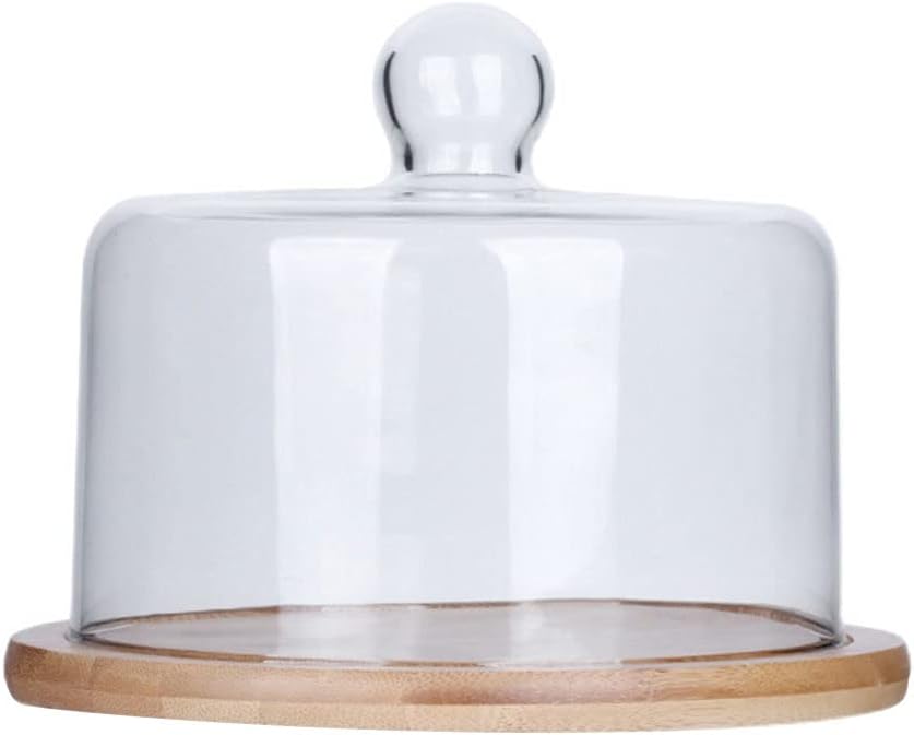 Hemoton Cake Dome Lid Round Cake Tray with Dome Glass Plate Server and Clear Glass Stand Serving Tray Dessert Plate Fruit Platter with Cover 7inch/ 18cm Food Cover