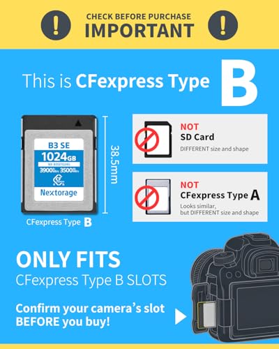 Image of Nextorage Japan CFexpress 4.0 Type B 256GB Memory Card Canon, Nikon, Fujifilm, Panasonic Camera Compatible High-Speed Continuous Shooting Max Read Speed 3900MB /s Max Write Speed 2000MB /s NX-B3SE256G
