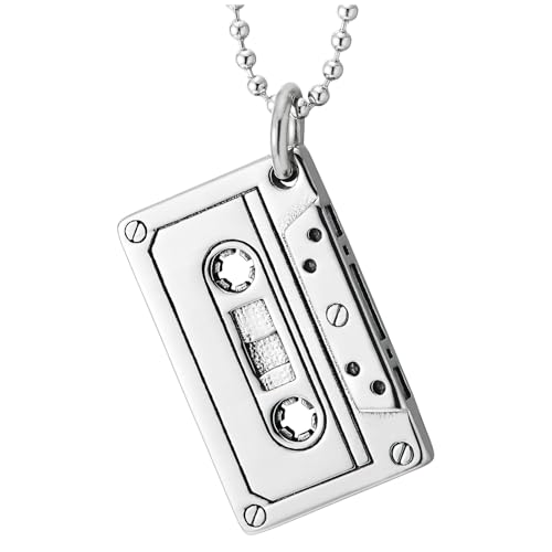 Collier cassette acier inoxydable homme pendentif musique finition métal