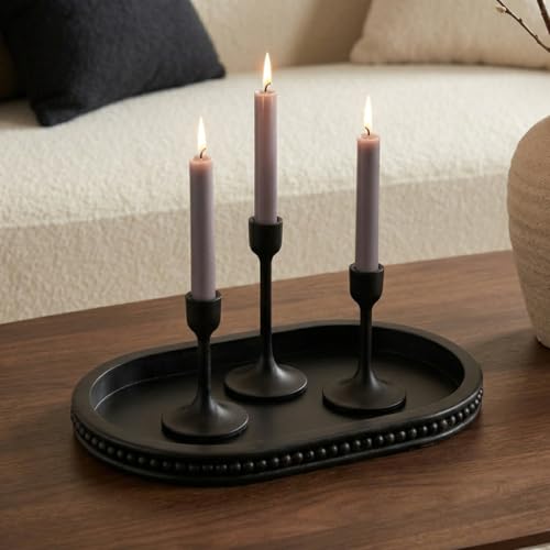 Hanobe Decorative Trays for Coffee Table : Black Oval Centerpiece Tray Wood for Farmhouse Entry Table Decor Round Bathroom Tray for Living Room Kitchen Counter by Hanobe - Image 9