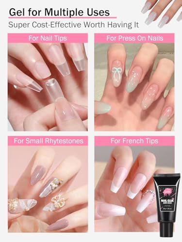 Strong Nail Glue for Press On Nail Tips, Glue Gel for False Nails Fake Acrylic Nail, 30ml Upgraded Quick Drying, No Lamp Needed, Long Lasting