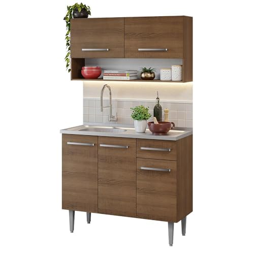 Opiniones de Mueble de Cocina Con Tarja Top 5. 41 Madesa Cocina Integral Modular con Tarja 105cm Emilly 04 - Marrón