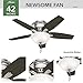 Hunter Fan Company, 51082, 42 inch Newsome Brushed Nickel Low Profile Ceiling Fan with LED Lights and Pull Chain