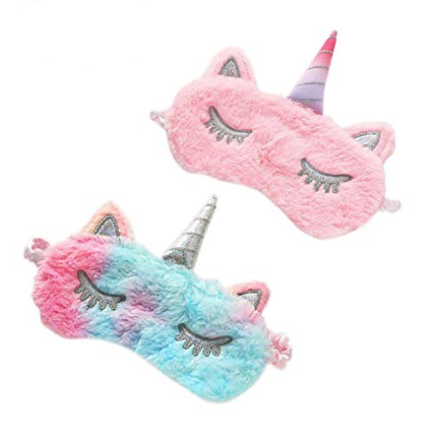 Unicorn Sleeping Mask, 2 Pack Girls Soft Plush Blindfold Mask, Cute Unicorn Kids