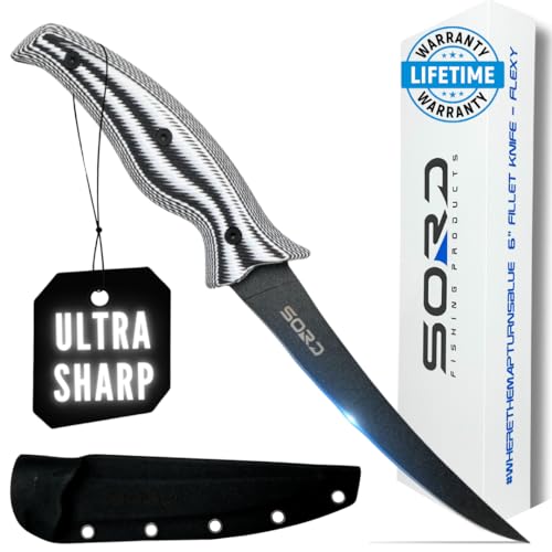 SORD Filet Knife for Fish - 6" Razor Sharp Fillet & Boning Knife - Saltwater and Freshwater Fishing - Includes Kydex Sheath - G10 Non Slip Grip