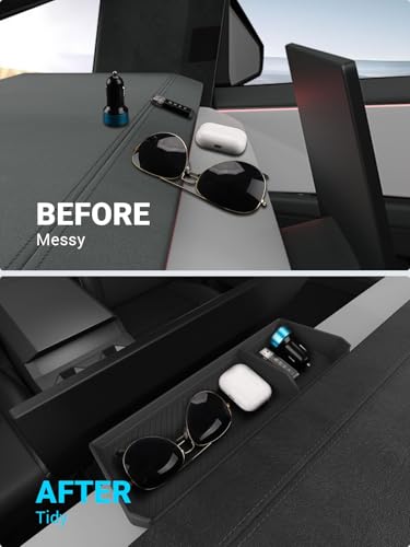 Image of Motrobe Behind Screen Storage Tray for Tesla Cybertruck Accessories 2024 2025 2026 Accessories Dashboard Hidden Storage Tray Center Console Organizer Silicone Sunglasses Holder Phone Holder