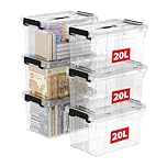 Cetomo 20L*6 Storage Boxes, Carry Plastic Storage Box with Lids, Clear Organizing Container with Handle and Secure Latches, Nestable & Stackable Tote Box for Home Office, 20L-6 Pack, Transparent