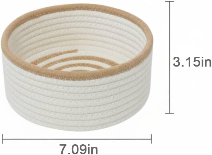 danpinera Set of 3 Small Woven Baskets, Mini Round Storage Baskets for Organizing, Decorative Boho Rope Baskets for Bathroom, Nursery, Desk, Tiny Bin for Makeup, Jewelry, Small Items, White & Jute
