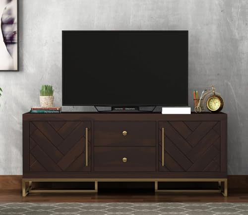 Image of Solid Sheesham Wood TV Unit for Living Room | TV Stand | TV Cabinet with Storage for Living Room and Hotel Furniture (Walnut Finish-03)