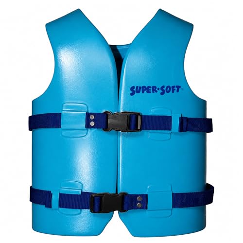 TRC Recreation Super Soft Child Size X Small Life Jacket USCG Approved Vinyl Coated Foam Swim Vest for Kids Swimming Pool and Beach Gear, Marina Blue