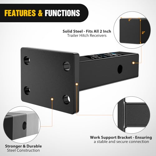 Image of Nilight 1-Position Pintle Hook Mount for 2 inch Hitch Receiver Solid Steel MGTW 20,000 lbs 9-Inch Length Black Pintle Hook Hitch Mounting Plate