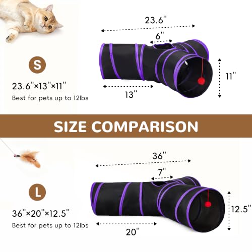 Image of Tempcore Cat Tunnel, 3-Way Collapsible Toy, Large Size Black & Purple