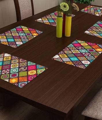 ZITIN Rectangular PVC Table Placemats/Mat for Dining Table Kitchen (Set of 6 Piece). Washable, Waterproof, Plastic (11x17 Inches Multi
