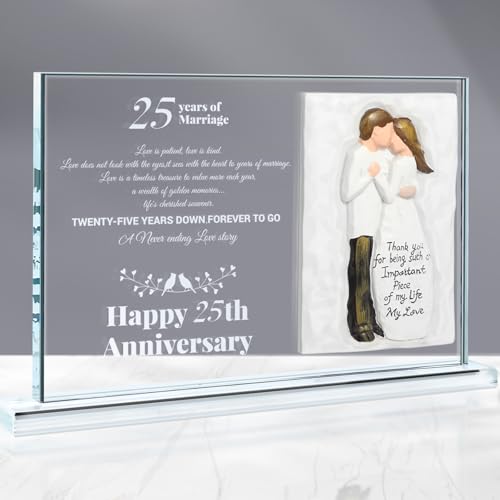 Dofunings 25th Wedding Anniversary Crystal Plaque Gifts for Parents Couple,