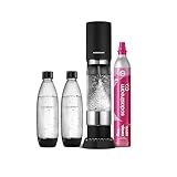 Sodastream Ensō – Machine à eau pétillante avec système CO₂ Quick Connect, cylindre de gaz 60L, 3 bouteilles 1L sans BPA et chiffon de nettoyage inclus, noire