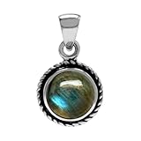 Natural Labradorite 925 Sterling Silver Rope Solitaire Pendant