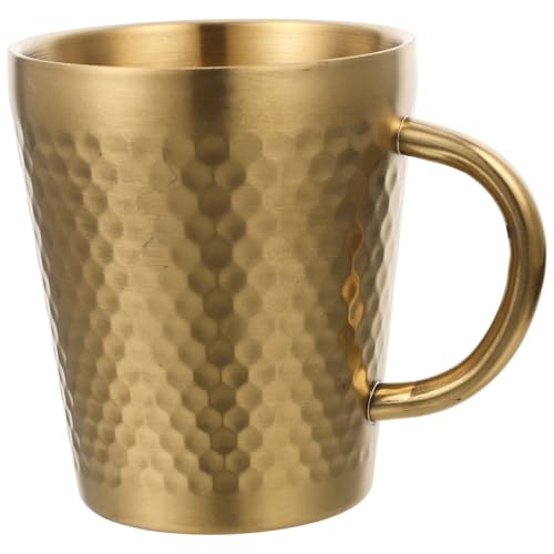 Didiseaon Taza Creativa de Café Multifunción 300 Ml, Doble Capa Resistente a Caídas, Taza de Metal Dorada Textura Martillada, Adecuado para Leche, Té y Bebidas Calientes en Desayunos