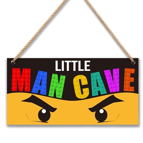 Image of Little Man Cave Ninja Wooden Door Sign for Boys Room Decor | , Boys Decorations for Men Teenager Bedroom Nursery Playroom Wall Art - 6 inchx12 inch -A01