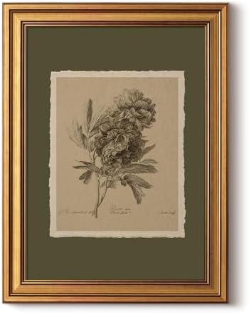 InSimSea Vintage Gold Framed Canvas Wall Art Hand Drawn Peony Flo...