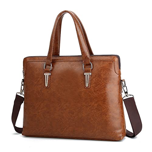 Men's Briefcase Totes Leather Men Laptop Handbags Messenger Bags for Male Handbag Office Business Bags (Color : Brown, Size : 42 * 32 * 7cm)