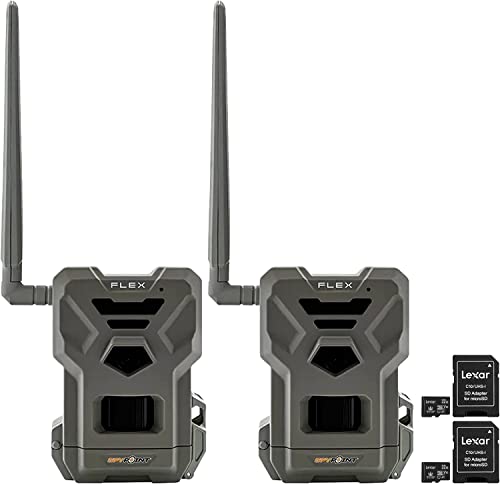 Spypoint Flex Dual-Sim Cellular Trail Camera 33Mp Photos 1080P Videos With Sound And On-Demand Photo/Video Requests - Gps Enabled With Lexar 32Gb Micro Sd Card (2 Pk) #TOP25