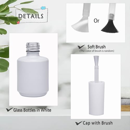 Empty Gel Nail Polish Bottles, Empty Nail Polish Bottles 15ML, Opaque Round Glass Refillable Fingernail Polish Bottles UV Safe with Mixing Balls & Funnels, Pack of 6 (Matte White)3