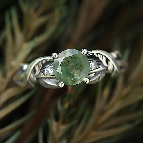 Moss Agate Ring Adjustable Rings Moss Agate Jewelry Green Gems 925